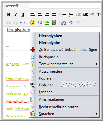 Im Kontextmenü wird die richtige Schreibweise  angezeigt.