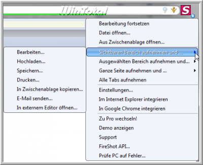 FireShot Kontextmenü rechts neben der Adressleiste
