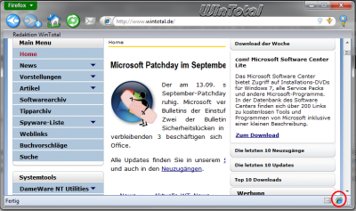 IE Tab 2: In der Statusleiste sieht man durch das Icon, dass man mit der IE-Engine surft.