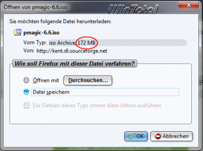 Downloadgröße wird angezeigt