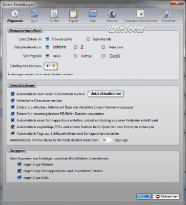 Zotero Einstellungen