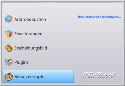 Im Add-ons-Manager wurde Benutzerskripte von GreaseMonkey hinzugefügt. 