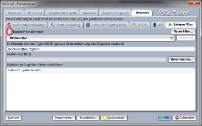 NoScript Einstellungen für Blitzableiter