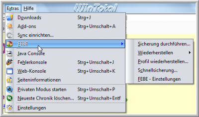 FEBE unter Extras