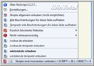 NoScript Kontextmenü