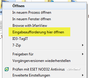 Eingabeaufforderung im Kontextmenü
