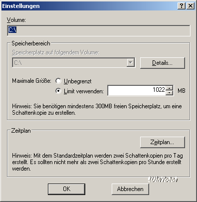 Schattenkopie-Einstellungen