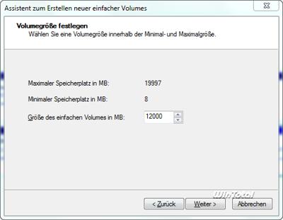 Volumegröße angeben