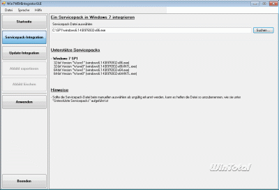 Pfad zum Service Pack 1 angeben