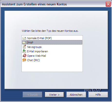 Auswahl Art Mailkonto