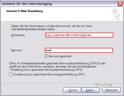 Benutzername und Passwort eingeben