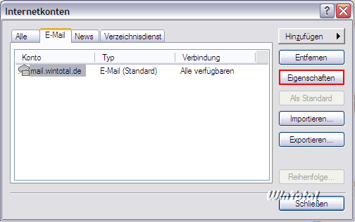 Eigenschaften vom Mailkonto anklicken