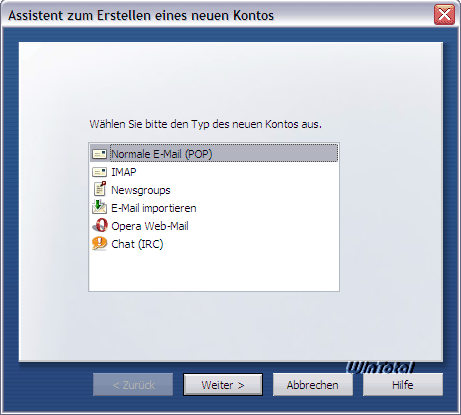 Auswahl Art Mailkonto