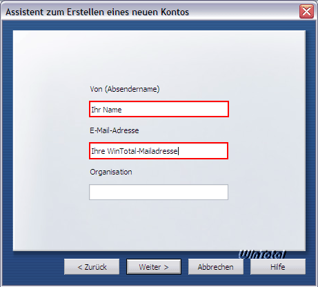 Name und E-Mail Adresse angeben