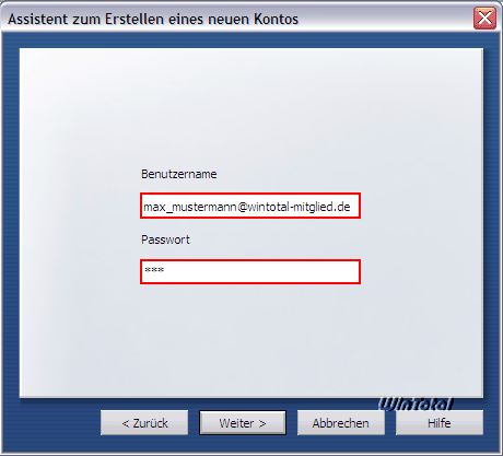 Benutzername und Kennwort eingeben