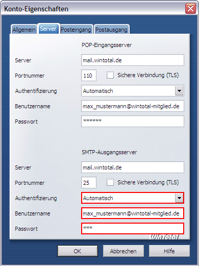 SMTP-Authentifizierung aktivieren