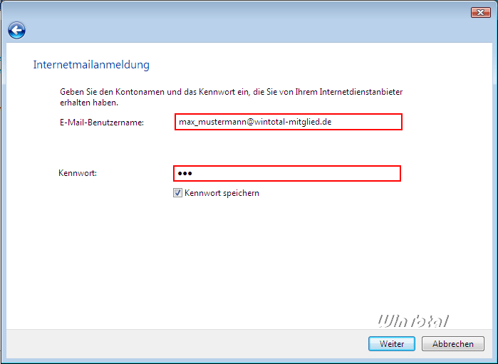 Benutzername und Passwort eingeben