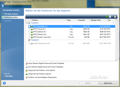 Prüfung mit dem WD Align Tool