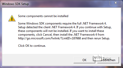 Meldung: .NET Framework 4 ist nicht installiert