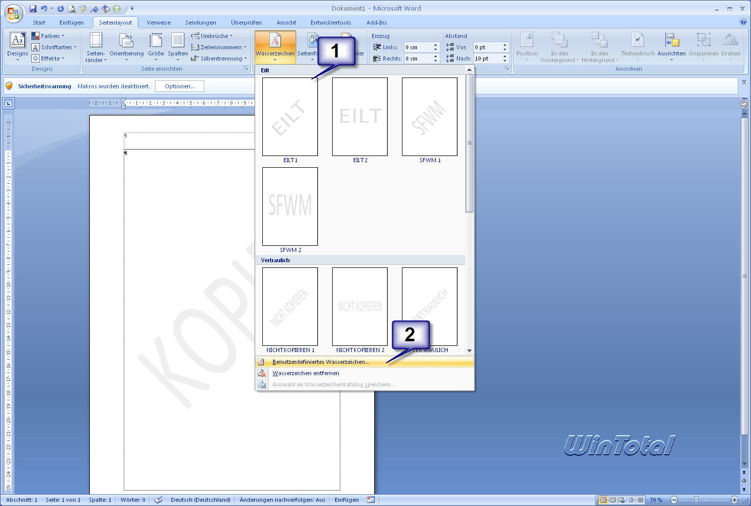 Microsoft Word 07 Benutzerdefinierte Wasserzeichen Tipps Tricks