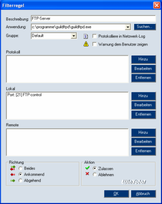 Analoge Einstellungen bei der Kerio Firewall