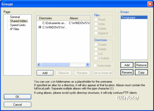 FileZilla Server – Verzeichnisse