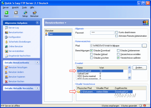 Quick’n Easy FTP Server – Virtuelle Pfade