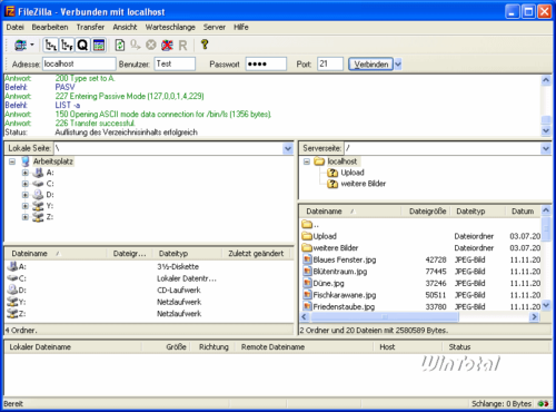 FileZilla – Verbindungsaufbau