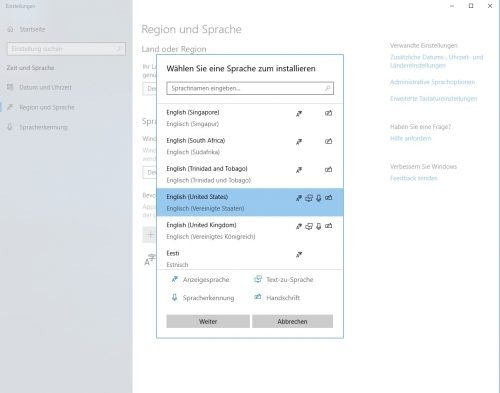 Englisch bei Windows 10 hinzufügen