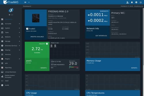 FreeNAS Dashboard