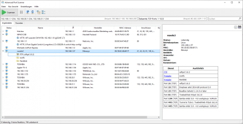 Advanced Port Scanner Ergebnisse