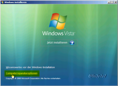 Windows Vista Computerreparaturoptionen