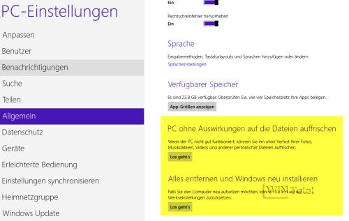 Windows 8, Auffrischen, Artikel