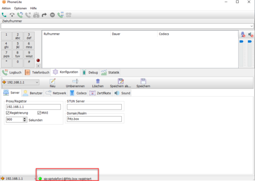 Telefon ist in an der FRITZ!Box registriert.