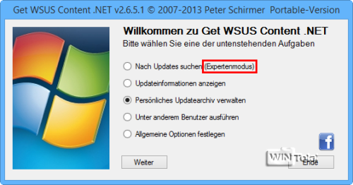 Startseite Experte: Persönliches Updatearchiv verwalten