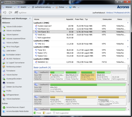 Benutzeroberfläche von Acronis Disk Director 12