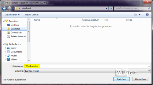 Speicherort für ISO-Datei