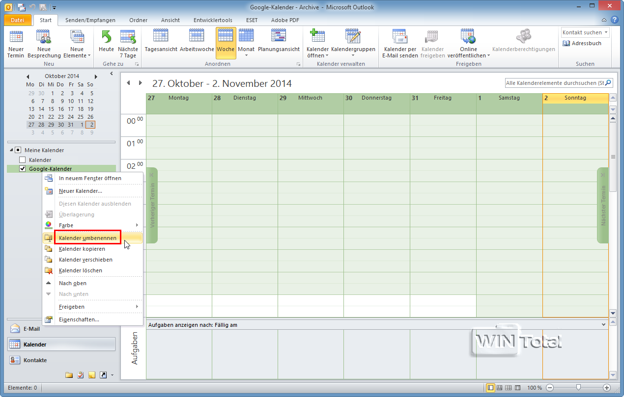 GoogleKalender in Microsoft Outlook einbinden, manuell synchronisieren