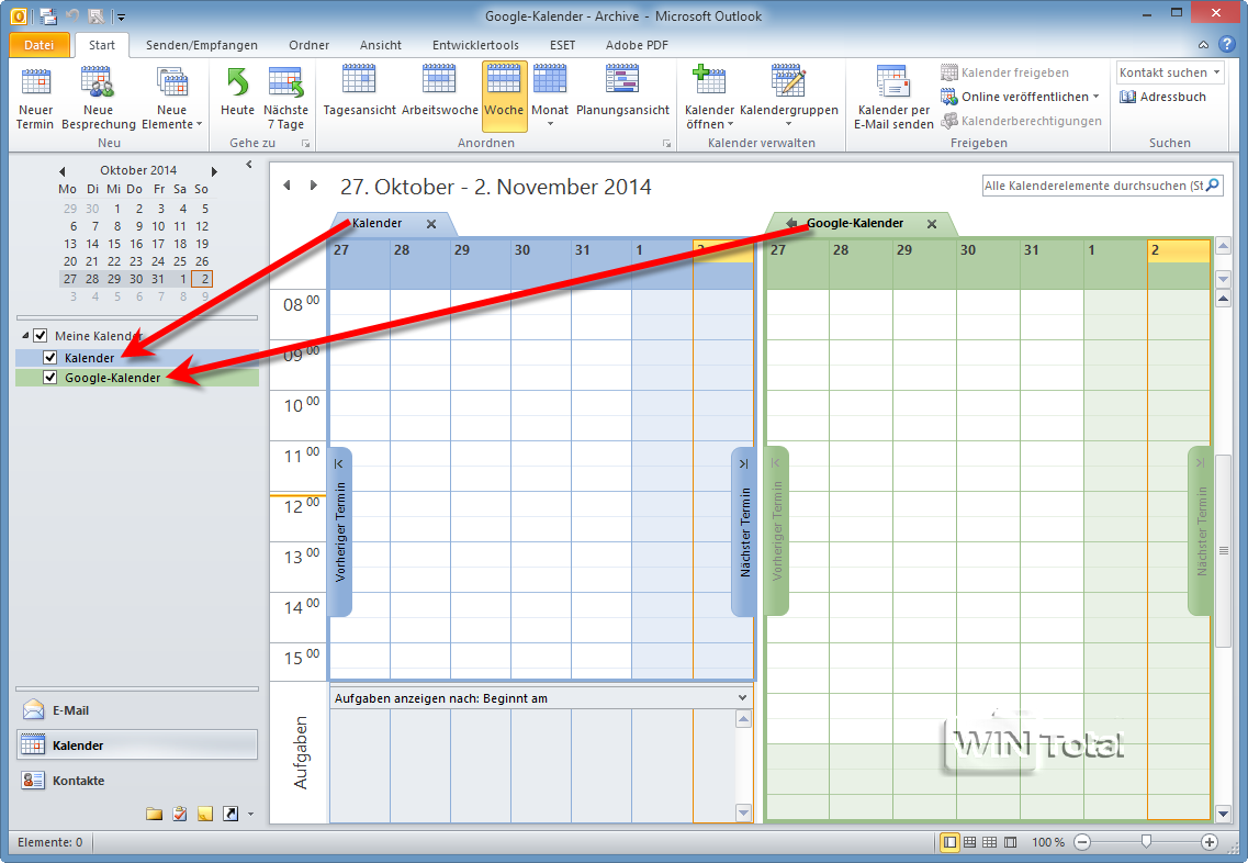 GoogleKalender in Microsoft Outlook einbinden, manuell synchronisieren