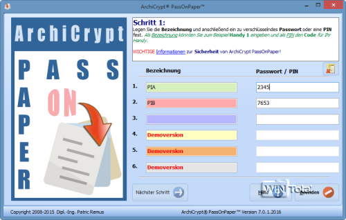 PassOnPaper: Bezeichnung und Passwort