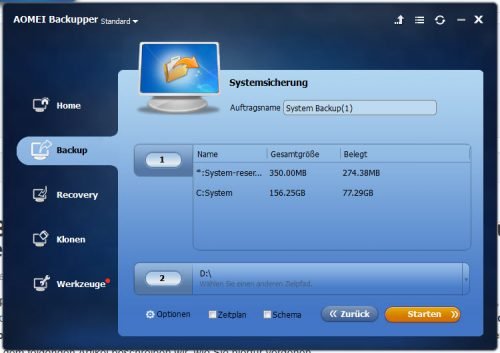 Aomei Backuper Standard Sicherung