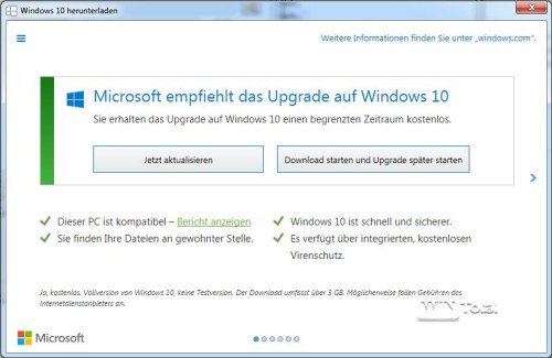 Neuer Hinweis auf Windows 10