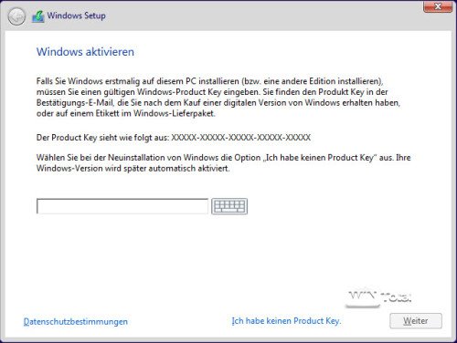 Eingabe der Seriennummer Windows 10 Version 1511