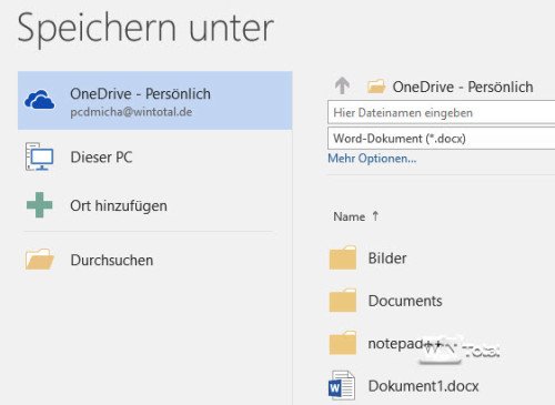 Speichern in OneDrive