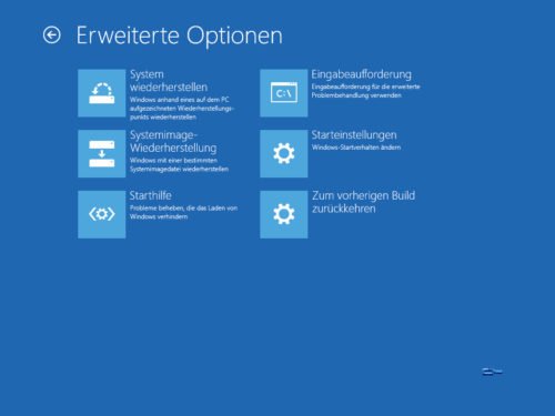 Windows 10 Zurücksetzen erweiterte Optionen