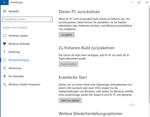 Erweiterter Start Windows 10