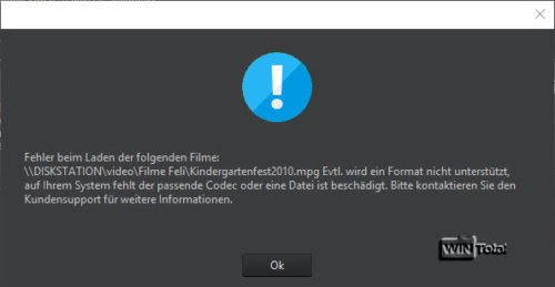 Fehler Videoformat