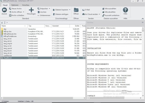 Ashampoo ZIP 2017 - Vorschau