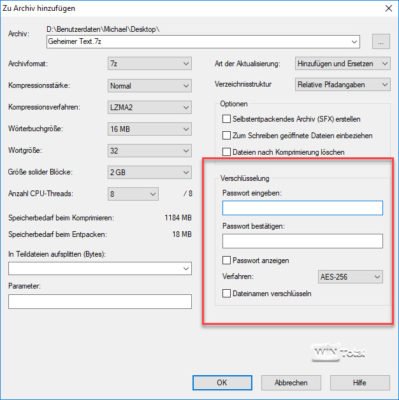 7-Zip bietet eine Verschlüsselung für mehr Sicherheit