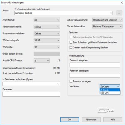 7-Zip mit ZipCrypto statt AES-256